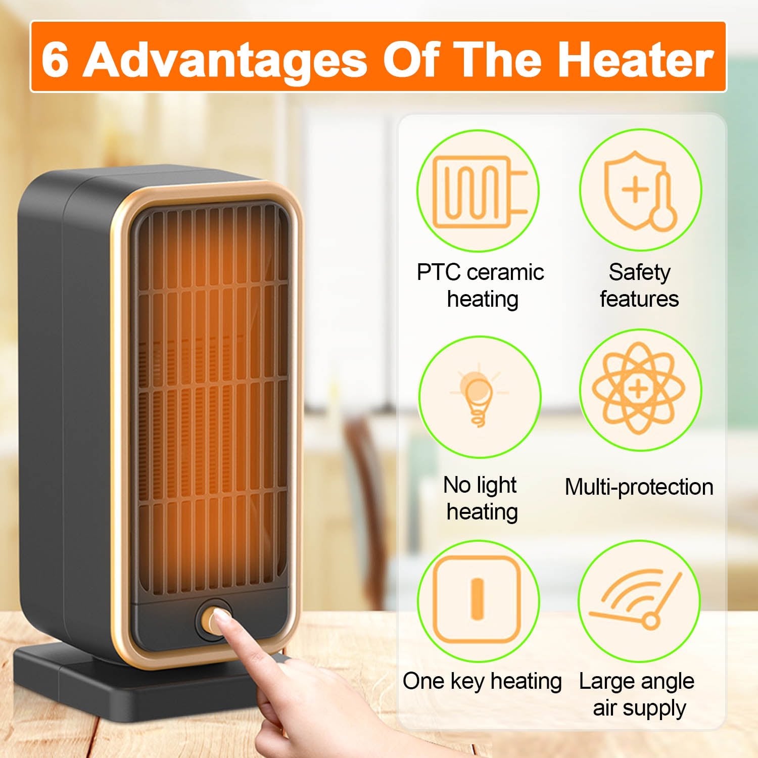 Space Heater, Portable Electric Heaters for Indoor Use, 70° Oscillation Multiple Protection PTC Desk Heater Fan Smart Heater for Bedroom Office