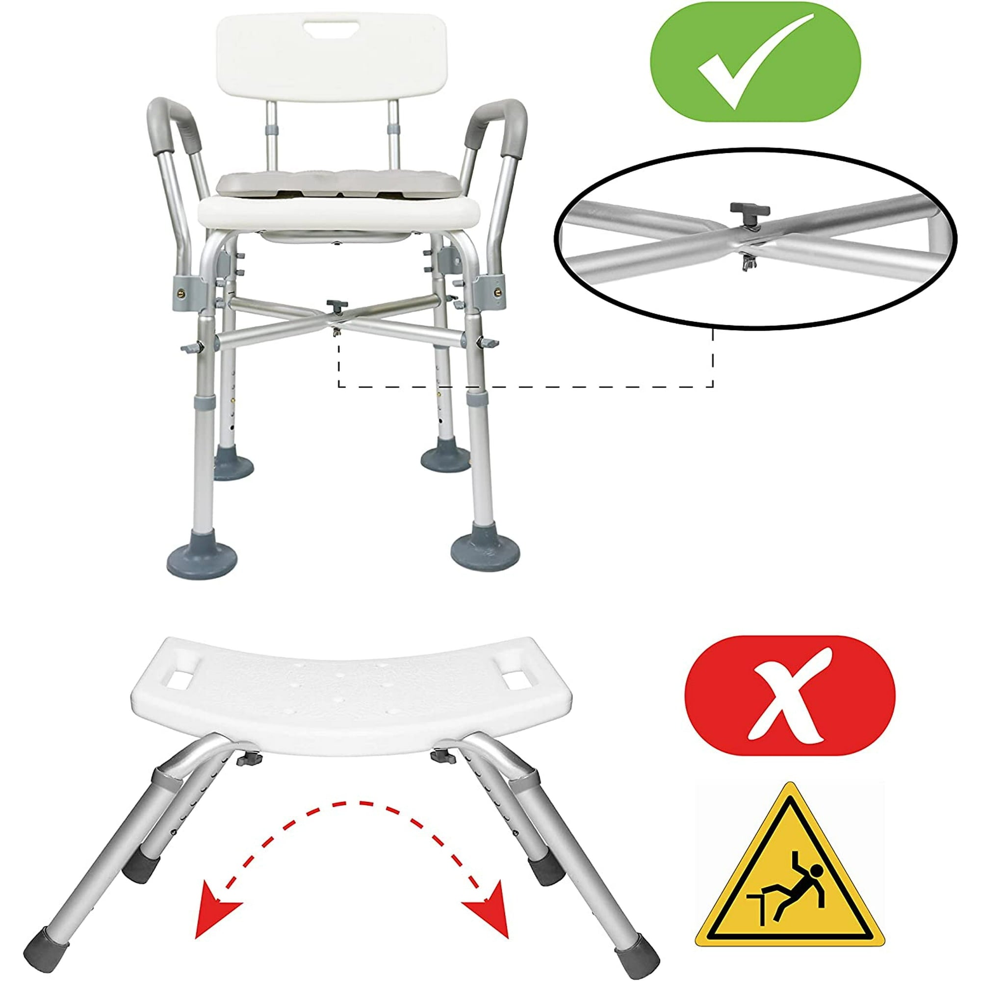 Shower Chair for Inside Shower, 550LBs Heavy Duty Bath Chair with Arms, Medical Shower Seat, Bath Stool Saftey Shower Bench with Reinforced Crossing Bar for Elderly, Adults, Disabled