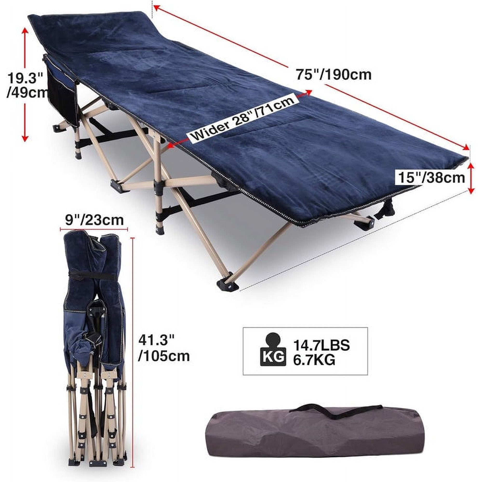 Portable Folding Camping Cot Bed with 2 Sided Mattress & Pillow, Adjustable 5-Position Folding Lounge Chair, Folding Rollaway Guest Bed