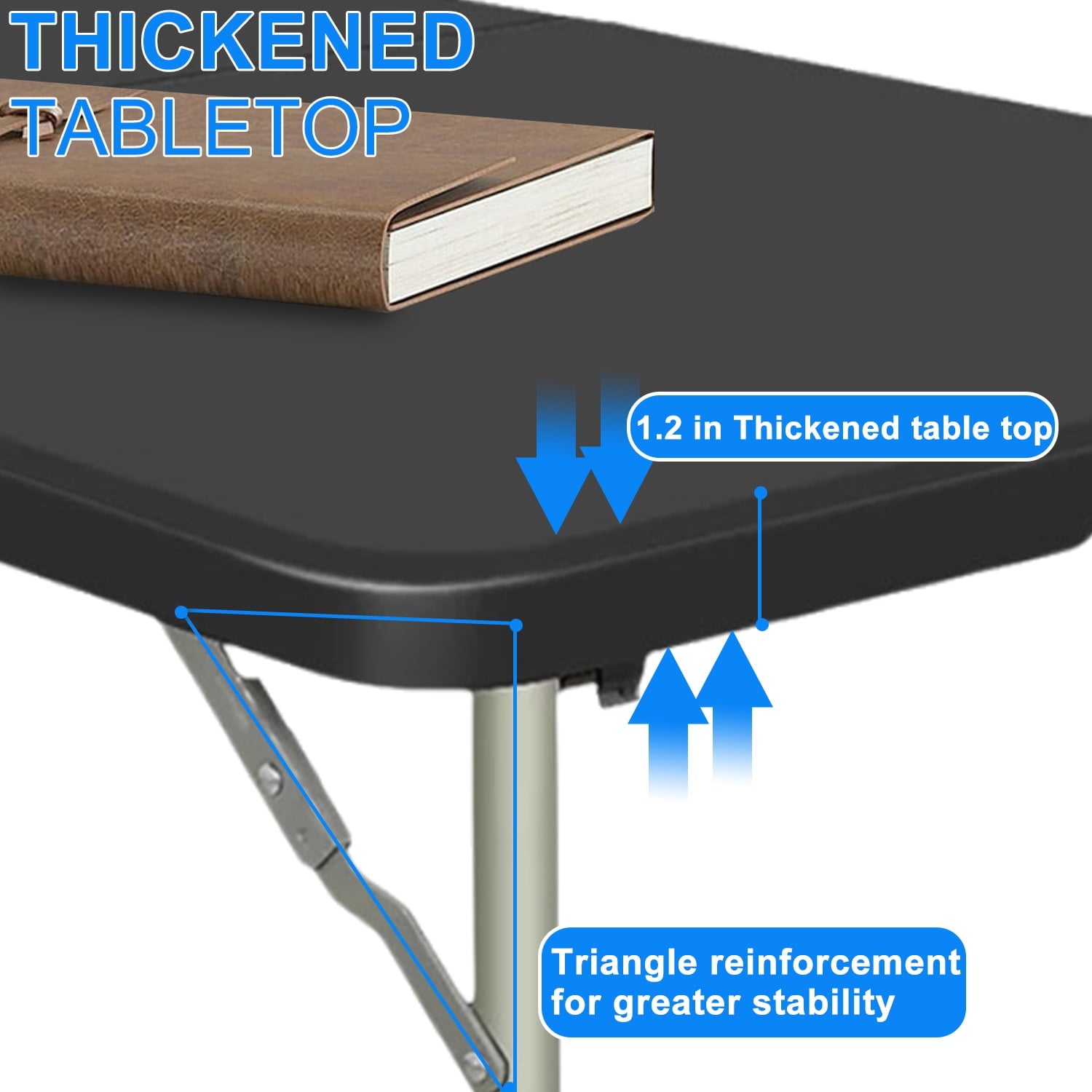 4 Foot Fold-in-Half Adjustable Folding Table,Black