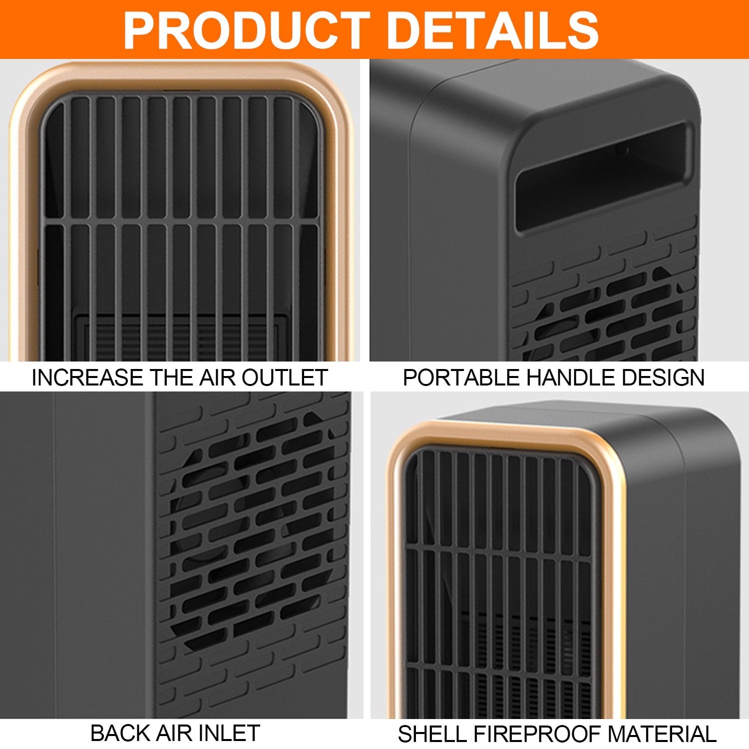 Space Heater, Portable Electric Heaters for Indoor Use, 70° Oscillation Multiple Protection PTC Desk Heater Fan Smart Heater for Bedroom Office