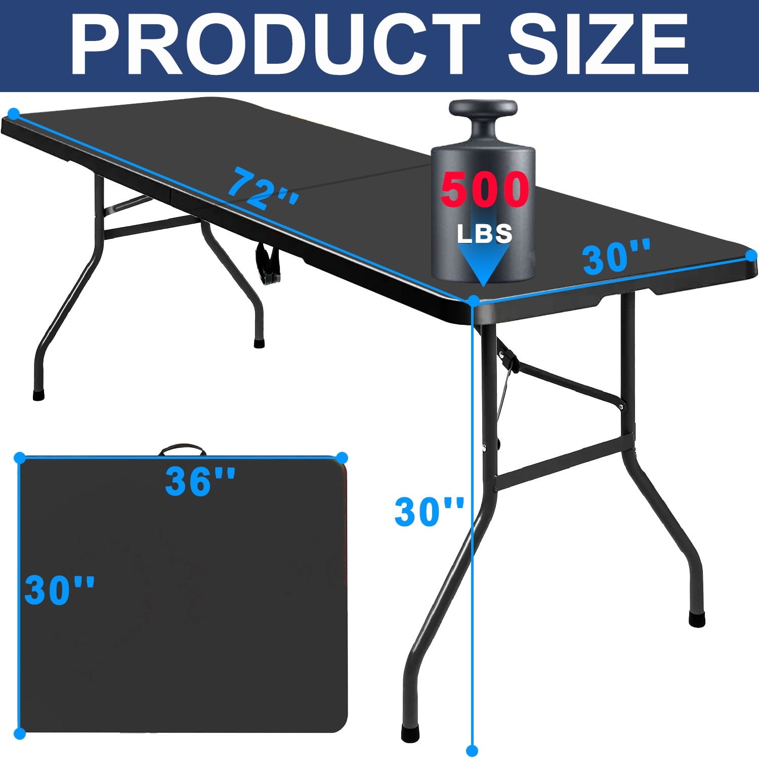 Folding Table 6ft Plastic Folding Outdoor Table, Black