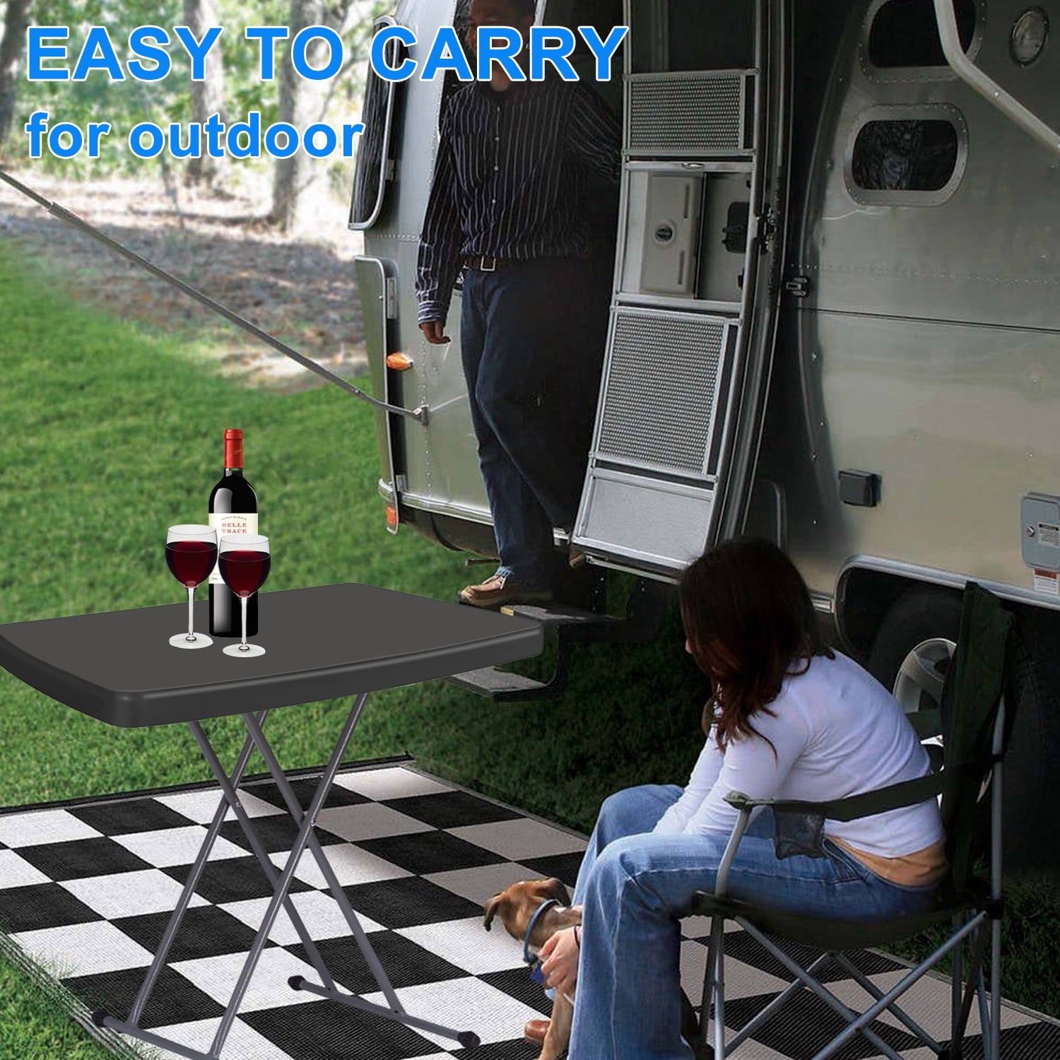 Portable TV Tray Table - Folding Table Adjustable Height for Camping & Dining ,Lightweight Indoor/Outdoor, 30 Inch, Black