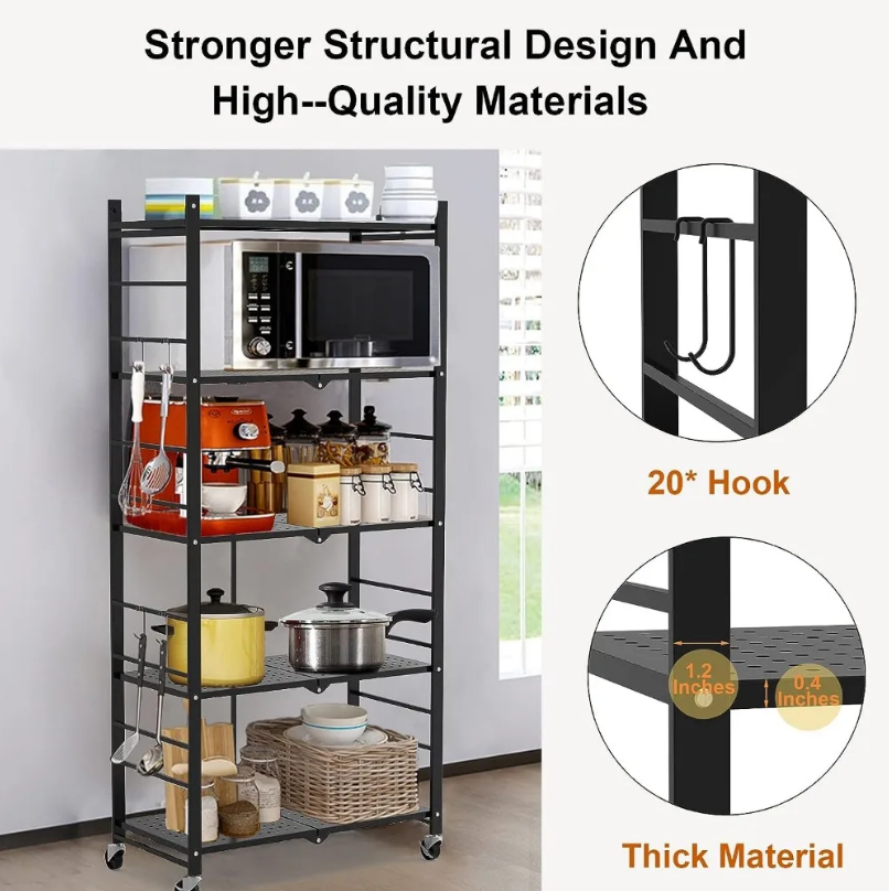 Storage Shelves with Hooks,5-Tier Collapsible Organization Storage Rack