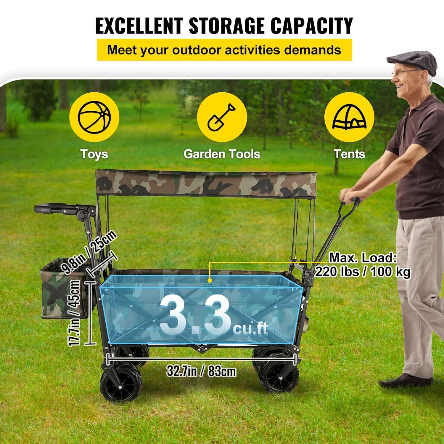 350lbs Large Capacity Folding Wagon Cart, Extender Heavy Duty Portable Wagon Cart with Opened Tailgate,Utility Cart with All-Terrain Wheels for Grocery,Garden, Beach,Shopping, Camping, Outdoor