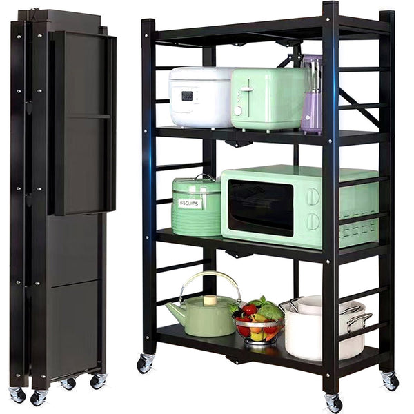 4-Tier Storage Shelving Unit, Foldable Storage Shelves Wire Shelving Unit Adjsutable Shelf Heavy Metal Shelf, 250lbs Capacity Free Standing Racks Organization