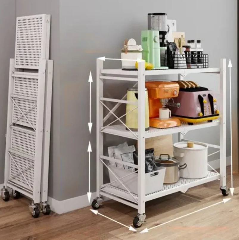 Kitchen Storage Rack Foldable Display Shelf with Wheels