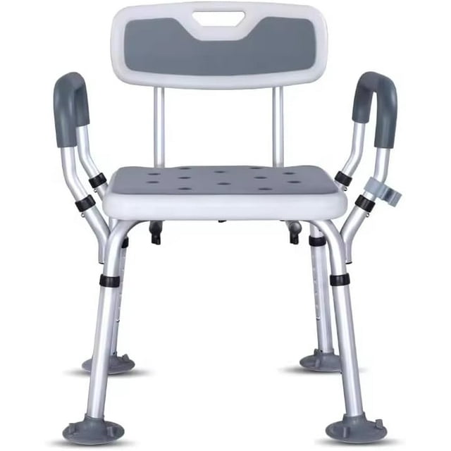 Shower Chair Bath Chair with Back and Shower Grab Bar, Shower Stool Height Adjustable and Reinforced Crossing Bar , Supports up to 500 lbs