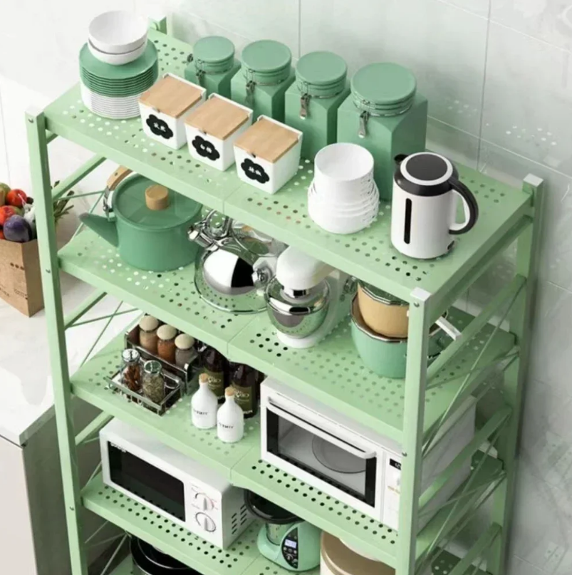 Kitchen Storage Rack Foldable Display Shelf with Wheels