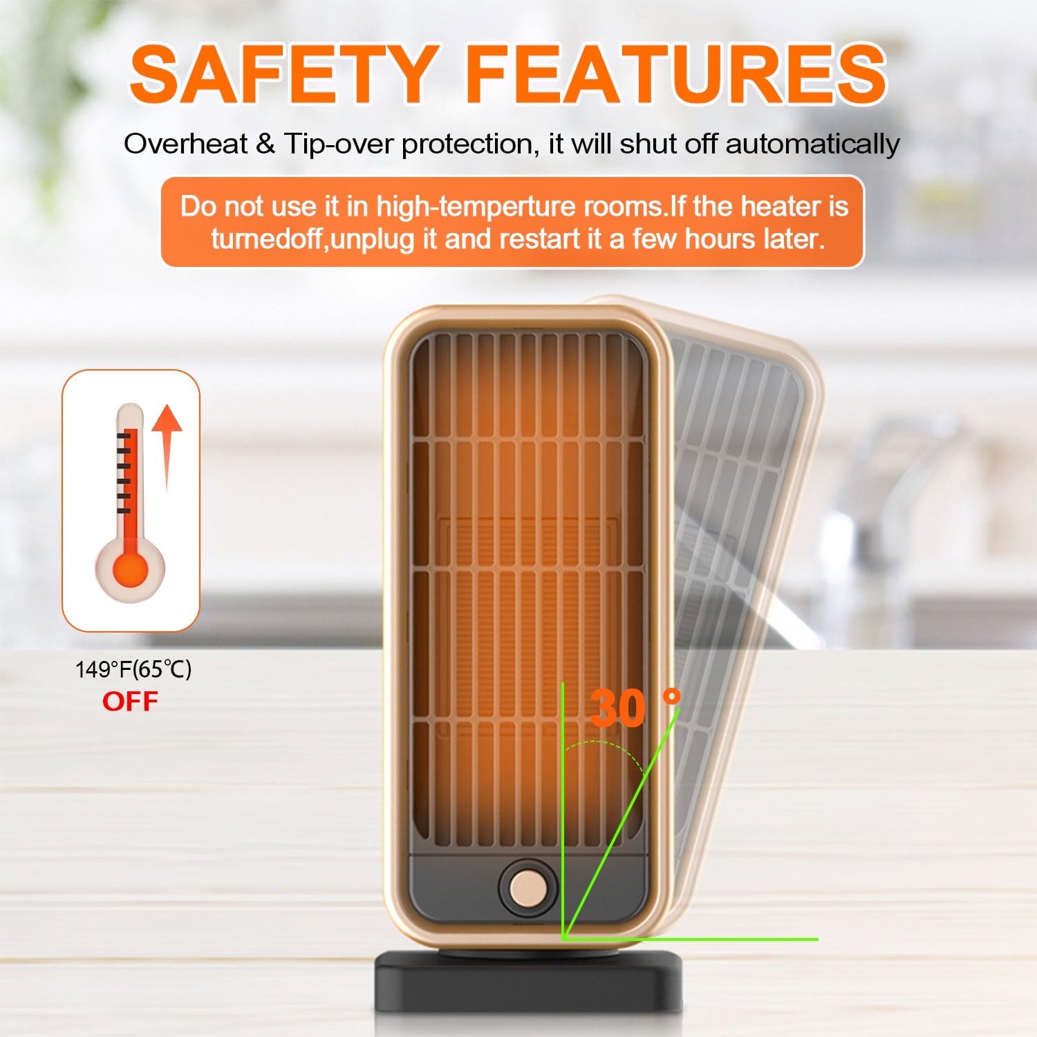 Space Heater, Portable Electric Heaters for Indoor Use, 70° Oscillation Multiple Protection PTC Desk Heater Fan Smart Heater for Bedroom Office